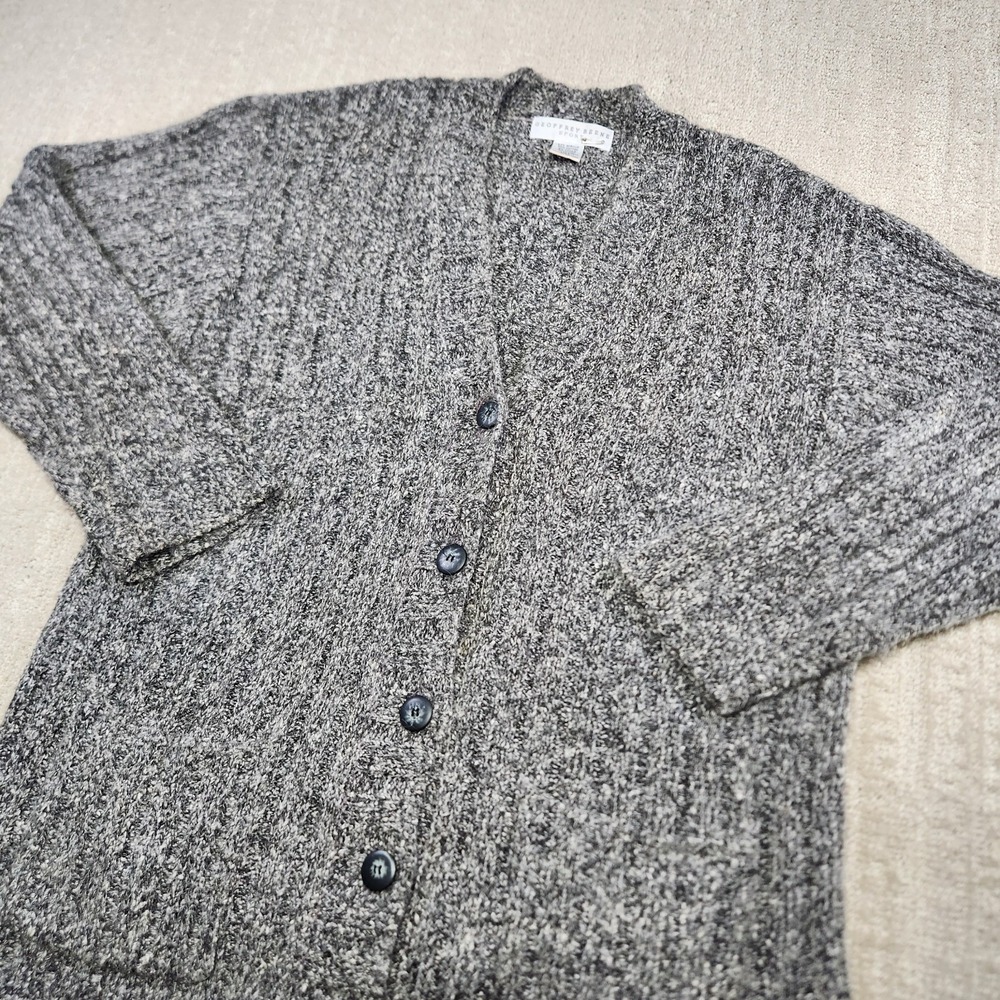 Vintage Mohair Blend‎ Cardigan Sweater Women Large Ragg Knit Ribbed Gray 90s
